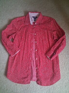 Chaps Red with White Polka Dot Button-Up Shirt